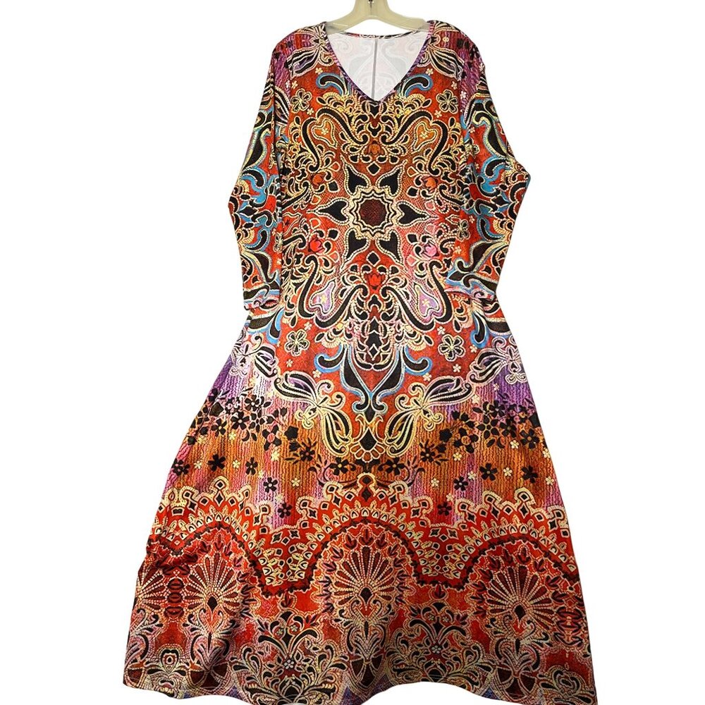 Bohemian Long Sleeve V-Neck Maxi Dress Large A Style Fall Comfortable - Picture 2 of 11